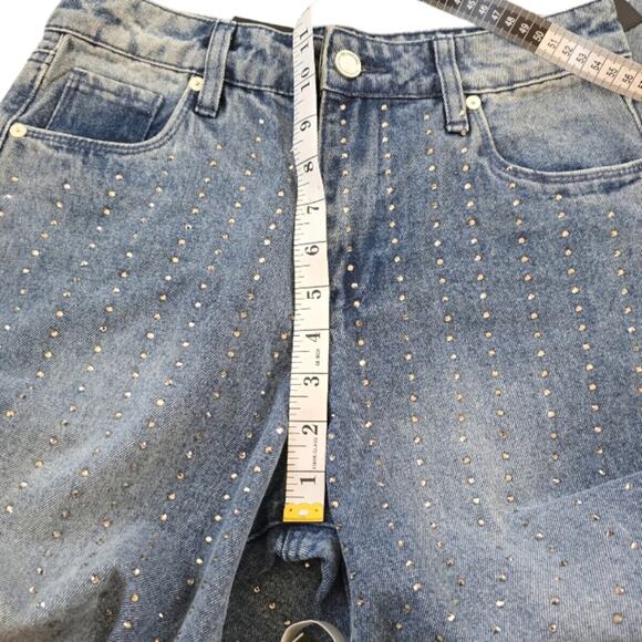 Blank NYC Rhinestone Studded Straight Leg Cropped Light Wash Jeans Size 26 New - Picture 8 of 15